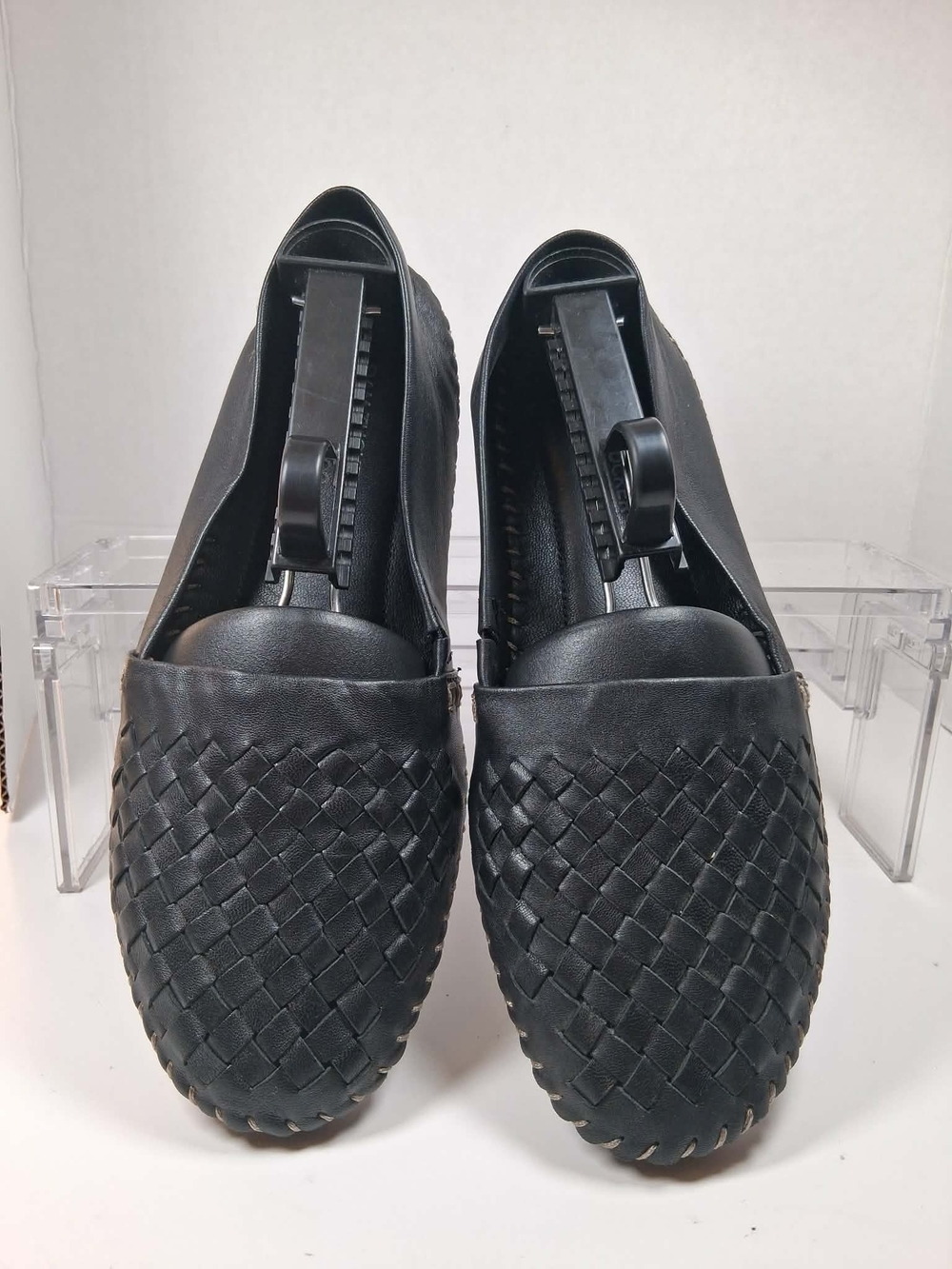 Adam Tucker Women's Black Woven Leather Loafer Flats Round Toe Rubber US 8